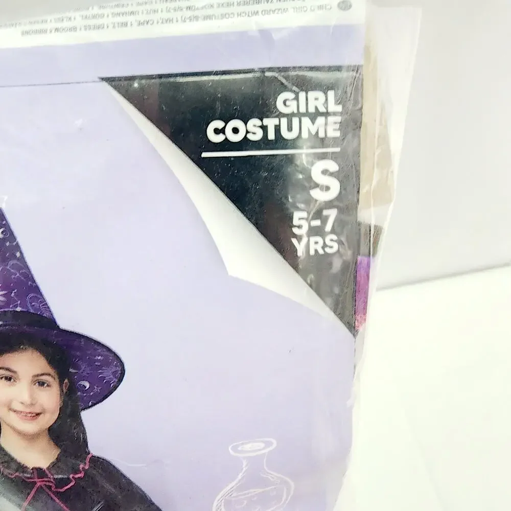 Witch  Wizard Halloween Costume Kit for Kids  Dress with Broom Cape Belt Hat